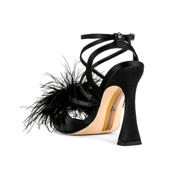 Sam Edelman Layton Feather-Trimmed Satin Sandals, Black, Size 8.5 - Picture 3 of 8